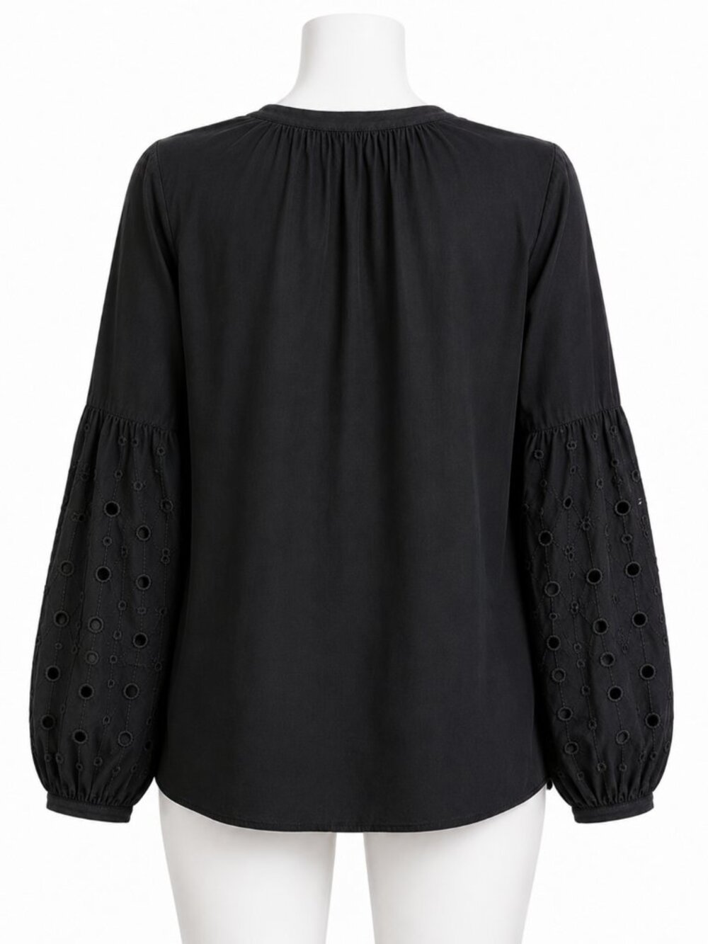Old Navy Black Button-Up Blouse w/ Lace Sleeves Size M - Picture 3 of 8